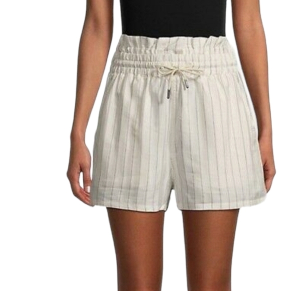 RTA Tara high rise silky stripe Paper Bag shorts in white black stripe size M - Picture 4 of 14